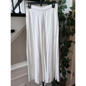 Aakaa Trouser Pants Women's M White Solid Elastic Waist Pull On Wide Leg Coastal
